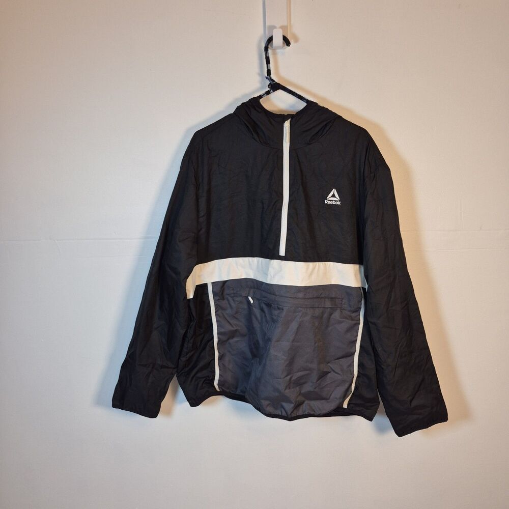 Reebok Men's Windbreaker Anorak Jacket Size 2XL Zip Pouch Slit Pockets Hooded